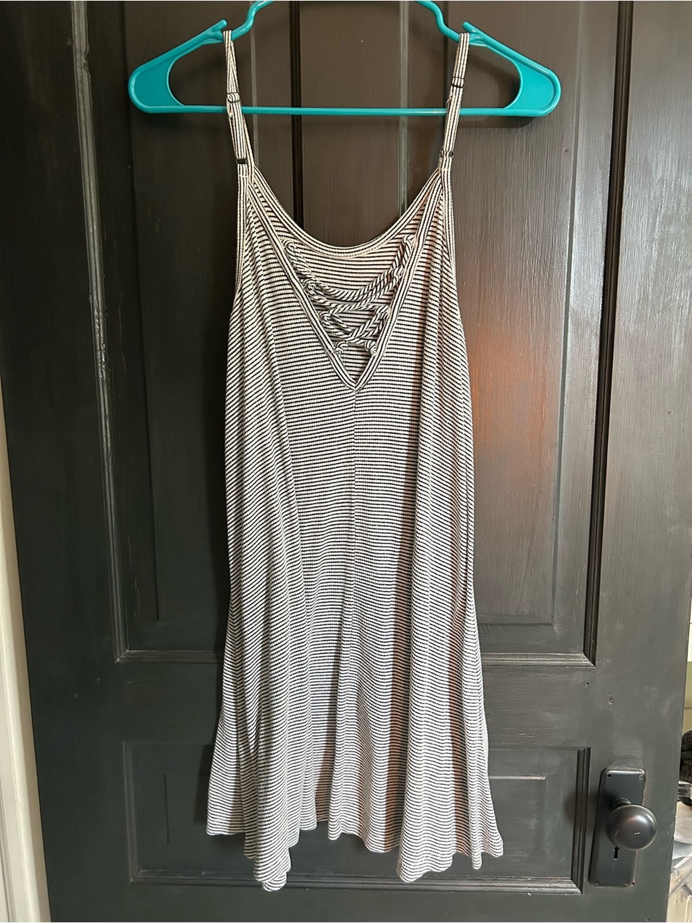 Striped Lace-Up Cami Dress in Black & White